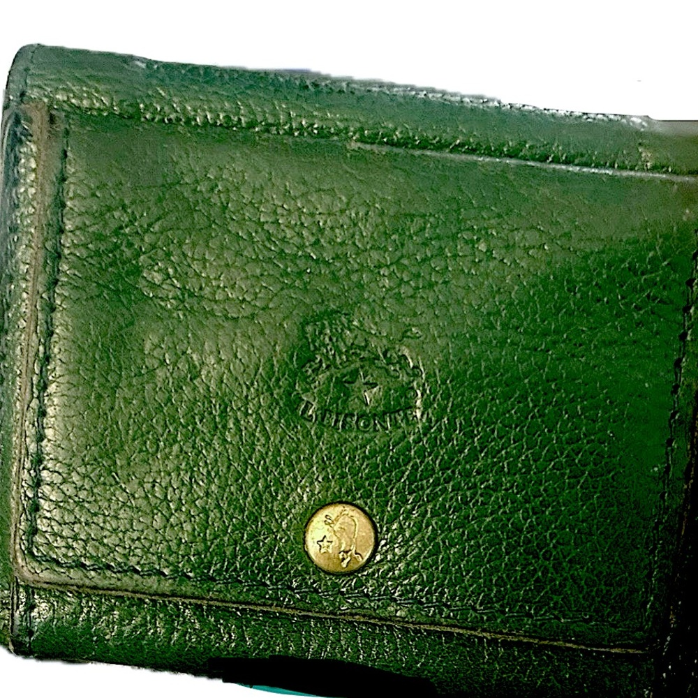 Emerald Green and Gold Pebbled Leather Wallet